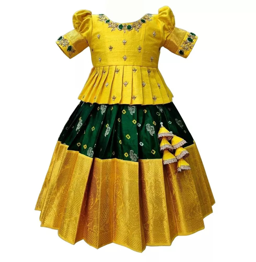 Kids Pattu Pavadai Lehenga Choli Dress Party Wear Jacquard Silk Indian Store